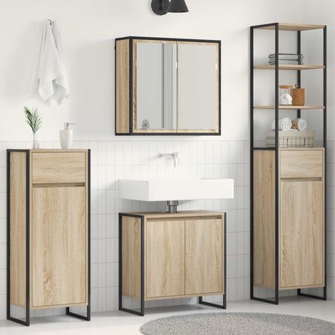 Badezimmermöbel-Set mit Schubladen Sonoma-Eiche Holzwerkstoff