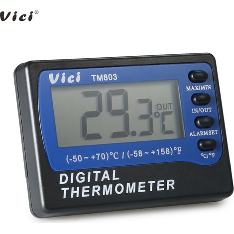 Vici Mini Thermomètre Numérique LCD avec Sonde Mesure Température Degré Celsius Fahrenheit Intérieur Extérieur Frigo Congélateur Affichage Valeurs Max Min