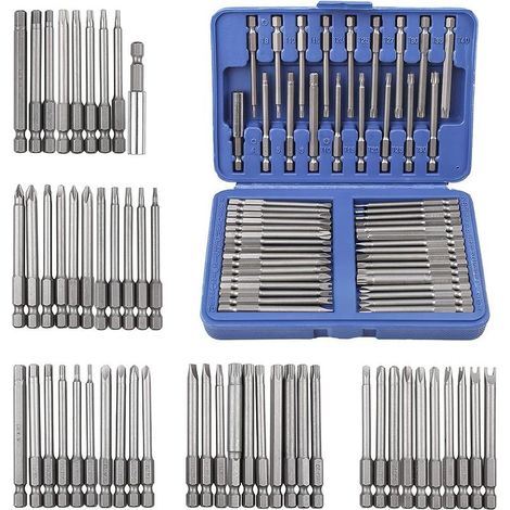 Jeu d\'embouts de tournevis 50 pièces, jeu de tournevis extra longs de 3" avec étui de rangement en plastique, jeu d\'outils de tournevis à lame plate à cannelure de couple en étoile hexagonale (1/5)