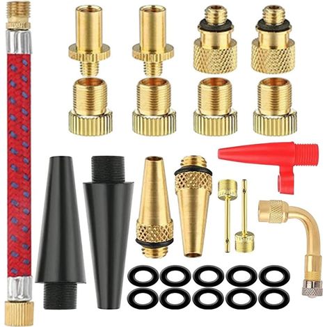 27-teiliges Fahrradventil-Adapterset, inklusive Fahrradpumpenadapter, Ventiladapter, Fahrradaufblasadapter und Presta-Ventiladapter für Reifen, Bälle und Luftkissen.
