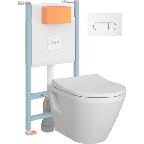 Pack WC suspendu VITRA Integra blanc + bâti mur porteur V-Fix Core + Plaque Round Blanche