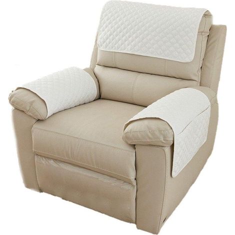 Lot de 3 housses extensibles pour accoudoirs, blanc cassé, avec 2 poches de rangement, adaptées à la plupart des canapés, idéales pour protéger les accoudoirs contre les taches et l'usure (1/5)