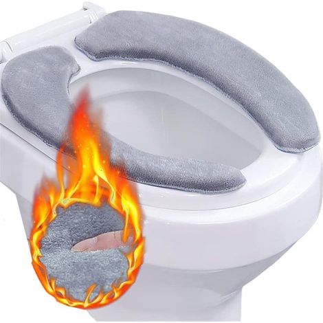 (Gris) Abattant de toilette lavable, doux, avec tapis chauffant C (1/5)