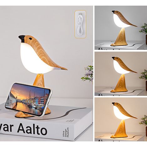 Petite lampe de table oiseau, lampe de chevet, veilleuse tactile, gradation continue, rechargeable, convient pour chambre d'enfant (jaune) (1/5)