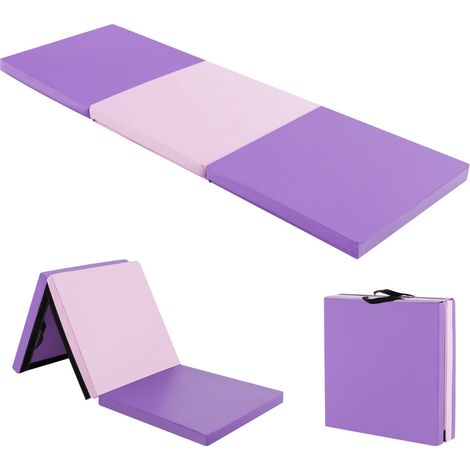 Tapis d'Exercice Pliable en 3 Parties Tapis de Gymnastique Antidérapant avec 2 Poignées Tapis de Chute de Yoga Intérieure & Extérieure Violet Rose CW6581 Maison Chic (1/2)