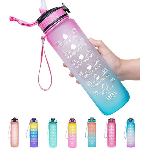 Bouteille À Eau - 946 ml - Marqueur Horaires - Paille Intégrée - Étanche - Pour Fitness Et Activités Extérieures - 1 Pièce