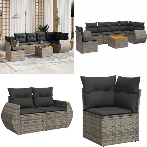 Salon de jardin avec coussins 7 pcs gris résine tressée - Ensemble Salon De Jardin - Salon De Jardin Extérieur - Meuble De Jardin - Mobilier De Jardin - Résine Tressée - Home & Living (1/5)