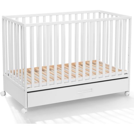 Lettino in legno 2 in 1 con ruote e cassetto 120x60 cm + divano - Bianco Lettino in legno 2 in 1 con ruote e cassetto 120x60 cm + divano - Bianco (1/5)