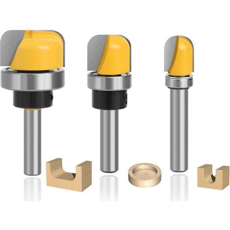 3 Pièces Fraise Bois Fond Rond, Mèches Carbide Router Bits 8mm, Fraise pour Défonceuse pour le Bois Tendre et Dur, Panneaux de Particules, MDF (1/4)