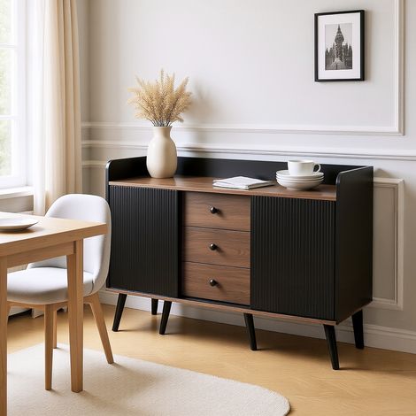 MEUBLES COSY Buffet trois tiroirs au veinage de bois raffiné. Idéal pour une chambre ou un salon, 80 cm x 117,5 cm x 40 cm. (1/5)
