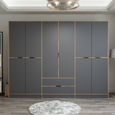 Kleiderschrank Elina Anthrazit Gold Melamin 277x208x52 cm