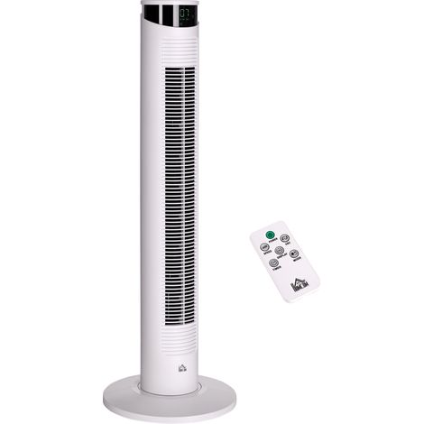 Ventilateur colonne oscillant 50W - télécommande, 3 modes, 3 vitesses, écran LED, timer - blanc