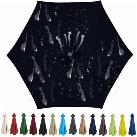 Parasol de rechange à 6 baleines, tissu polyester voiles d'ombrage(200 cm, noir) (1/5)