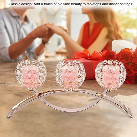 Bougeoir à trois bras en fer forgé, style classique européen, avec boule de cristal et arche, pour un dîner romantique aux chandelles (doré) (1/5)