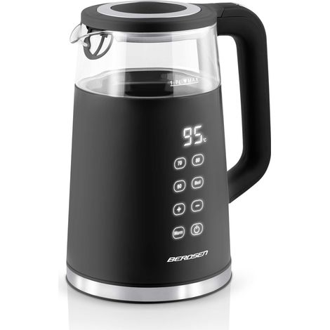 Bouilloire en acier inoxydable - Capacité : 1,7 l - Réglage de la température - Fonction maintien au chaud - Panneau tactile 2200 W - Double paroi - Base pirouette - Silencieux - Noir (1/5)