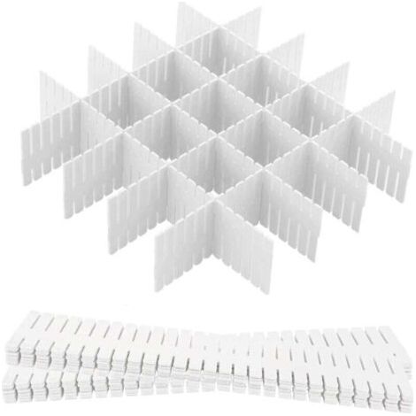 Divisori per cassetti, 12 pezzi, griglia divisoria regolabile, divisori in plastica per cassetti per biancheria intima, calze, cinture, articoli per ufficio (bianchi)