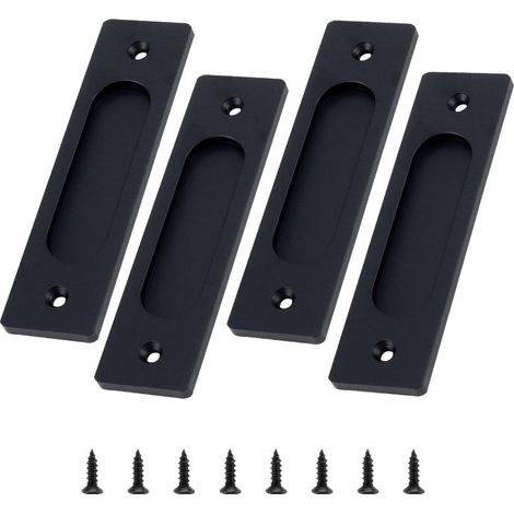 4 poignées de porte coulissante de grange, poignée encastrée noire, poignées en alliage d'aluminium, poignées de tiroir, poignée de porte escamotable avec 8 vis (noir) (1/5)