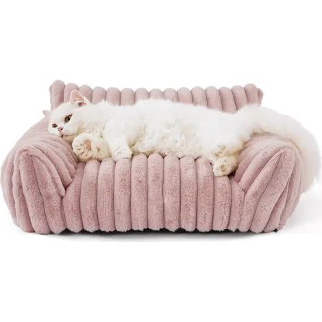 Canapé-lit pour chat, lit mignon pour chats et chiens de petite, moyenne et grande taille, canapé-lit moelleux pour animaux de compagnie d'intérieur avec fond antidérapant et housse lavable, rose (S) (1/2)
