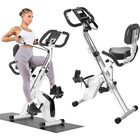 Vélo D’Appartement Pliable - Rattantree - X Bike - 16 niveaux de Résistance Magnétique - avec écran LCD et capteur de fréquence cardiaque - avec bandes de résistance - Max 150kg - Blanc