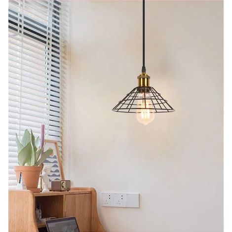 Lustre Industriel E27 Lampe Suspension Vintage Abat-jour en Métal Designe Chapeau Plafonnier Réglable pour Salon Chambre (1/5)