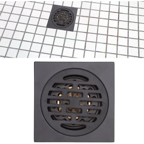 Bonde de douche carrée antique en acier inoxydable de style européen, bonde de sol en cuivre pour cuisine ou balcon, noire (dimensions du panneau : 10 x 10 cm) (1/5)