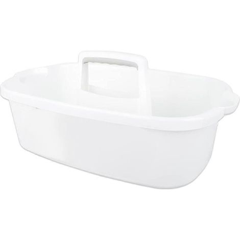 Panier de rangement en plastique blanc, portable, avec poignée, idéal pour la salle de bain, la chambre ou la cuisine. (1/5)