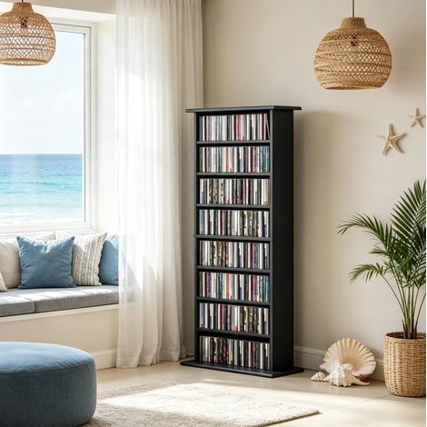 Mueble para CD y DVD con 8 compartimentos ajustables 58 x 24 x 126,3 cm negro OKWISH (1/5)