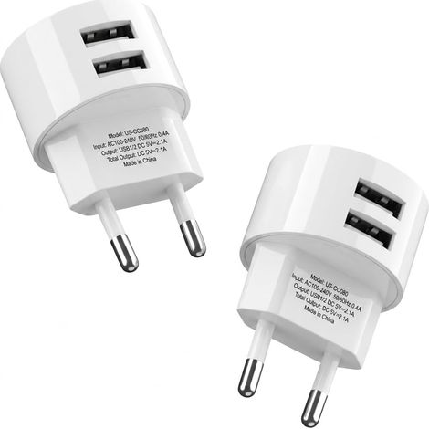 2 Double Prise USB-A 5V 2,1A Charge Rapide Adaptateur Secteur pour Prises Adaptateur Secteur USB pour Tambours de Câbles Smartphones Tablettes et Appareils Espaces Restreints Compact et Plat Bloc USB (1/5)