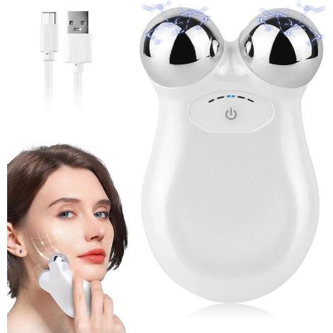Appareil de soin du visage par microcourant, masseur facial multifonctionnel 5 en 1, 350 mA, utilisé pour lutter contre le vieillissement, lifter et raffermir la peau relâchée. Blanc (1/2)