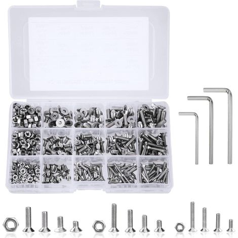 Senkkopfschrauben Set M3 M4 M5 Edelstahl 440tlg mit Muttern und Inbusschlüssel (1/5)
