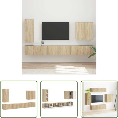 vidaXL Meubles intérieurs - Ensemble de meuble TV mural Montage mural 6 pcs Chêne Sonoma (1/5)