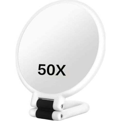 Miroir grossissant 50X. Miroir de Maquillage grossissant Double Face avec poignée réglable à 360 °. Conception Portable/Murale/Table pour Le Maquillage. Blanc. décoration de la Maison (1/5)