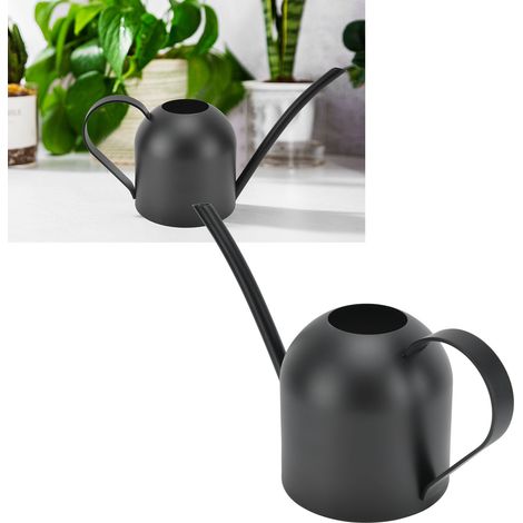 Schwarze Edelstahl-Gießkanne mit 500 ml Fassungsvermögen und langem Ausguss, für Topfpflanzen und Blumen. (1/5)