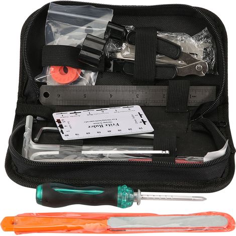 Kit d'outils de réparation et d'entretien de guitare 3 en 1 : enrouleur de cordes, règle de nivellement, lime à frettes (Outil de réparation et d'entretien de guitare) (1/5)