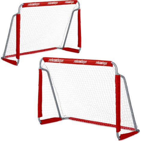 Relaxdays But de football, lot de 2, enfants et adultes, HLP : 110 x 150 x 75 cm, métal, cage stable pour foot, rouge (1/5)