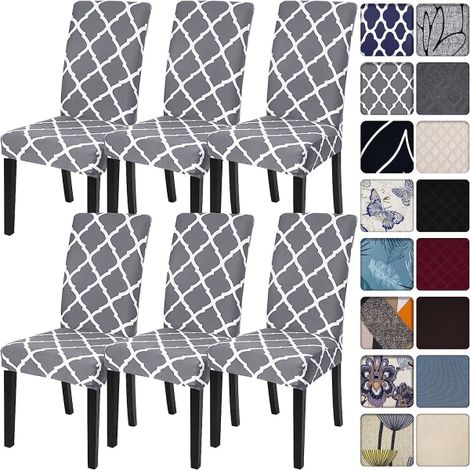 Housse de chaise de salle à manger, lot de 6, stretch en spandex, housses de chaise de cuisine amovibles et lavables, motif géométrique, protection pour réfectoire, hôtel (1/5)