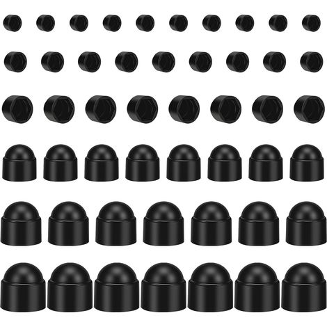 210 Cache Écrous Hexagonaux, Capuchons de Protection M4-M12 Plastique Noir (1/5)