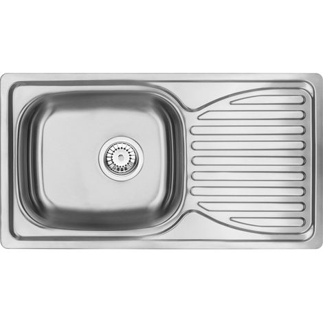 Évier de cuisine encastrable en acier inoxydable avec 1 cuve et égouttoir, 78 x 43 cm, finition satinée - Gemmi