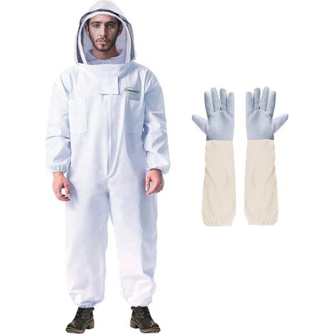 Combinaison d'apiculteur professionnelle, tissu respirant et confortable, gants en cuir souple, voile amovible pour inspection des ruches (1/5)