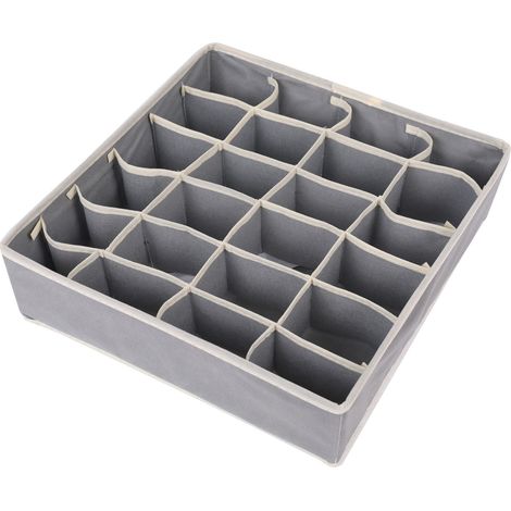 Sollbry 2PCS Organisateur de tiroirs pour Chaussettes Boîtes de Rangement Pliables pour Chaussettes, Organiseurs de Tiroir Sous Vêtements Non Tissé, 24 Compartiments de Rangement pour Chaussettes, Gri (1/5)