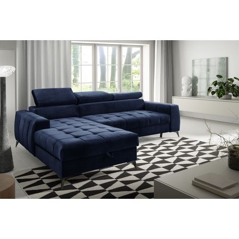 Ecksofa Schlafsofa Sofa AGNESA XS Stoff Salvador Dunkelblau Ottomane Links (1/5)
