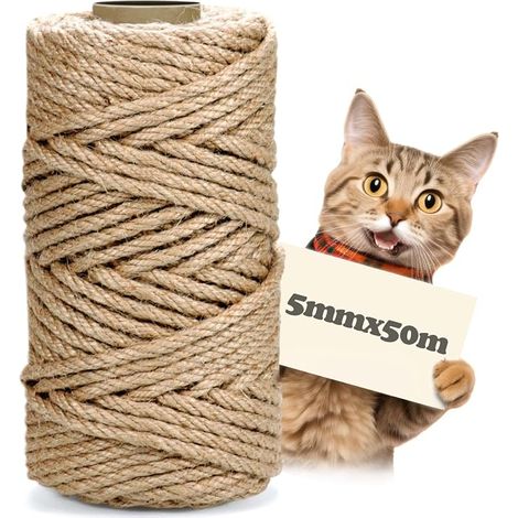 Corde en Sisal pour Griffoir ou Arbre à Chat - 5 mm x 50 m Fibre, Tressage 3 brins, Réparation de griffure, Jardin, Bricolage (1/3)