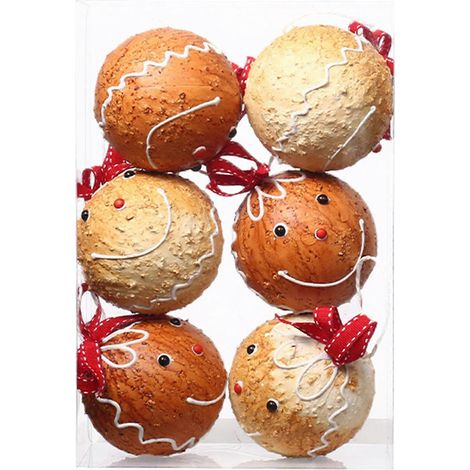 Mehrzweck-Weihnachtsschmuckset, 6-teilig, farbenfroh, robuste Lebkuchen-Designs, hellbraun (1/5)