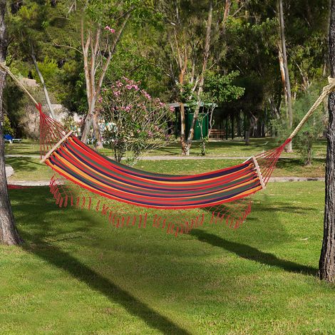 Hamaca de Jardín 200x100 cm con Travesaños de Madera Carga 120 kg Hamaca para Patio Terraza Balcón Multicolor (1/5)