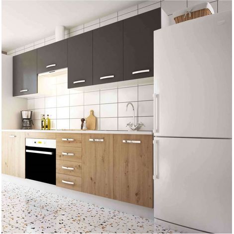 Cocina completa con zocalo y con encimera 240 cm(ancho) color roble albar/gris parís KIT-KIT (1/3)