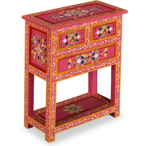 Maison Exclusive - Credenza con Cassetti in Massello di Mango Rosa Dipinta a Mano (1/5)
