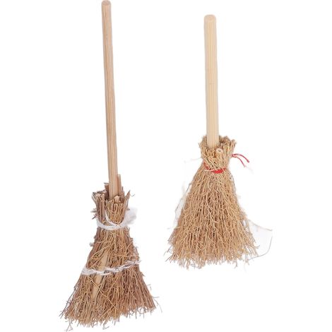 Balai de sorcière miniature x20 en bambou 14cm et 10cm, paille artisanale pour fête d'Halloween, cosplay, école et soirée (1/5)