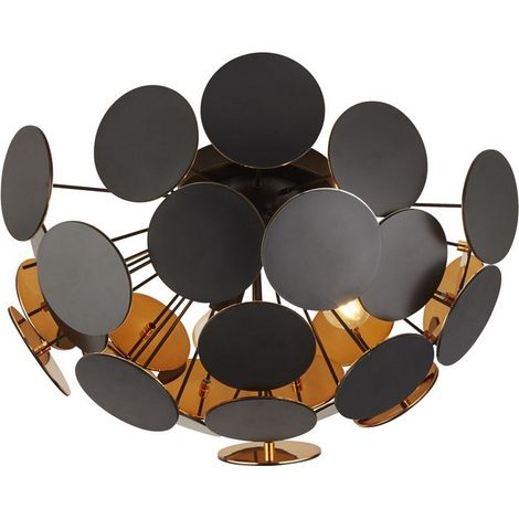Searchlight DISCUS - 3 Hellschwarze, goldene Semi-Flush-Lampe (1/3)