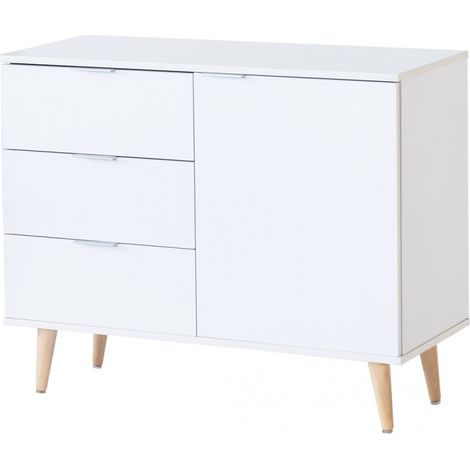 TOPKIT Buffet blanc avec 1 porte et 3 tiroirs 2488 Buffet Buffet Buffet de salle à manger couleur blanche (1/5)