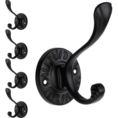 Set di 5 appendiabiti bianchi in stile country, con finitura nera opaca, in metallo con viti, per appendere cappotti, chiavi, cappelli, sciarpe, accappatoi e borse.